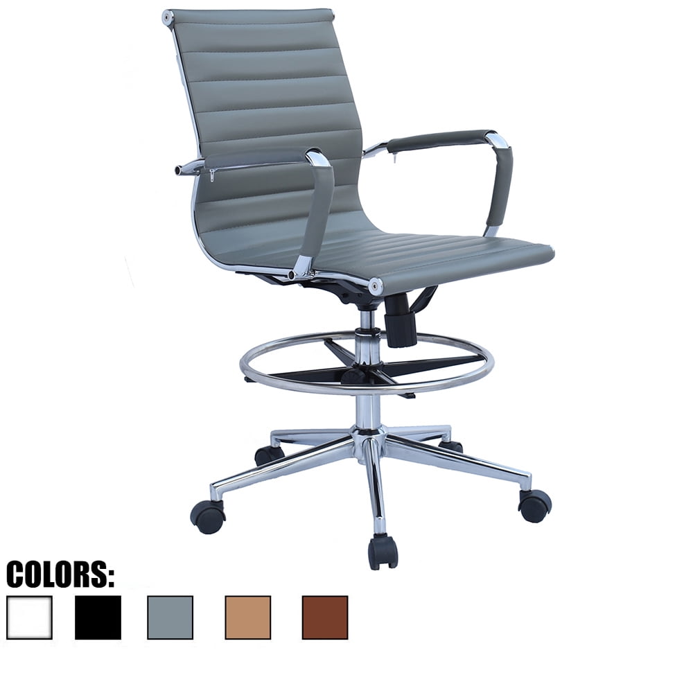 2xhome Office Drafting Chair Ribbed Mid Back With Wheels And Arms For