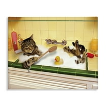 Stupell Industries Cat Bathing in Tub Typography Painting Gallery Wrapped Canvas Art Print Wall Art, 40 x 30