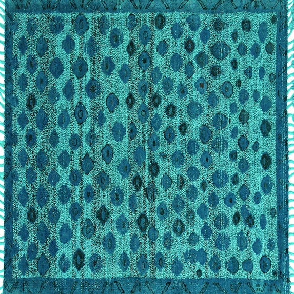 Ahgly Company Machine Washable Indoor Square Abstract Turquoise Blue Modern Area Rugs, 8' Square