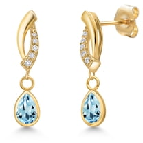 Gem Stone King 14K Yellow Gold Sky Blue Topaz and Lab Grown Diamond Earrings for Women | 1.05 Cttw | Gemstone November Birthstone | Pear Shape 6X4MM