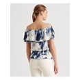 thumbnail image 2 of LAUREN RALPH LAUREN Womens White Ruffled Elasticized Drawcord Waist Tie Dye Short Sleeve Off Shoulder Peplum Top L\G, 2 of 4