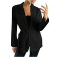 thumbnail image 2 of Lilgiuy Women Business Attire Solid Color Long Sleeve Cardigan Top Jacket Coat With Pocket And Belt Black ，10（XL） Winter Clothes for 2022, 2 of 5