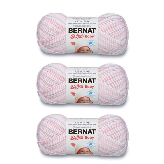Bernat Softee Baby Pink Flannel Yarn - 3 Pack of 120g/4.25oz - Acrylic - 3 DK (Light) - 310 Yards - Knitting/Crochet