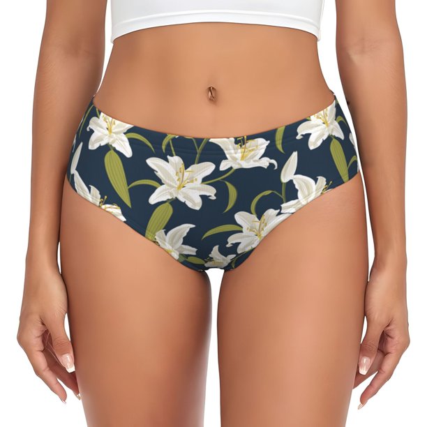 Balery Lilies Flowers Ropa Interior de Algodón para Mujer con Dibujo – Braguitas Cómodas y Elásticas, Estilo Clásico-3X-Large