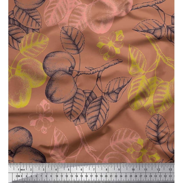 Soimoi Poly Georgette Fabric Leaves & Palm Fruits Print Fabric by Yard 52 Inch Wide