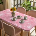thumbnail image 3 of Pink Snowflake Christmas Table Cloths for 6 Foot Rectangle Tables, Winter Xmas Snowflake Patio Waterproof Elastic Fitted Tablecloths, Washable Rectangular Table Cover for Camping, 3 of 8