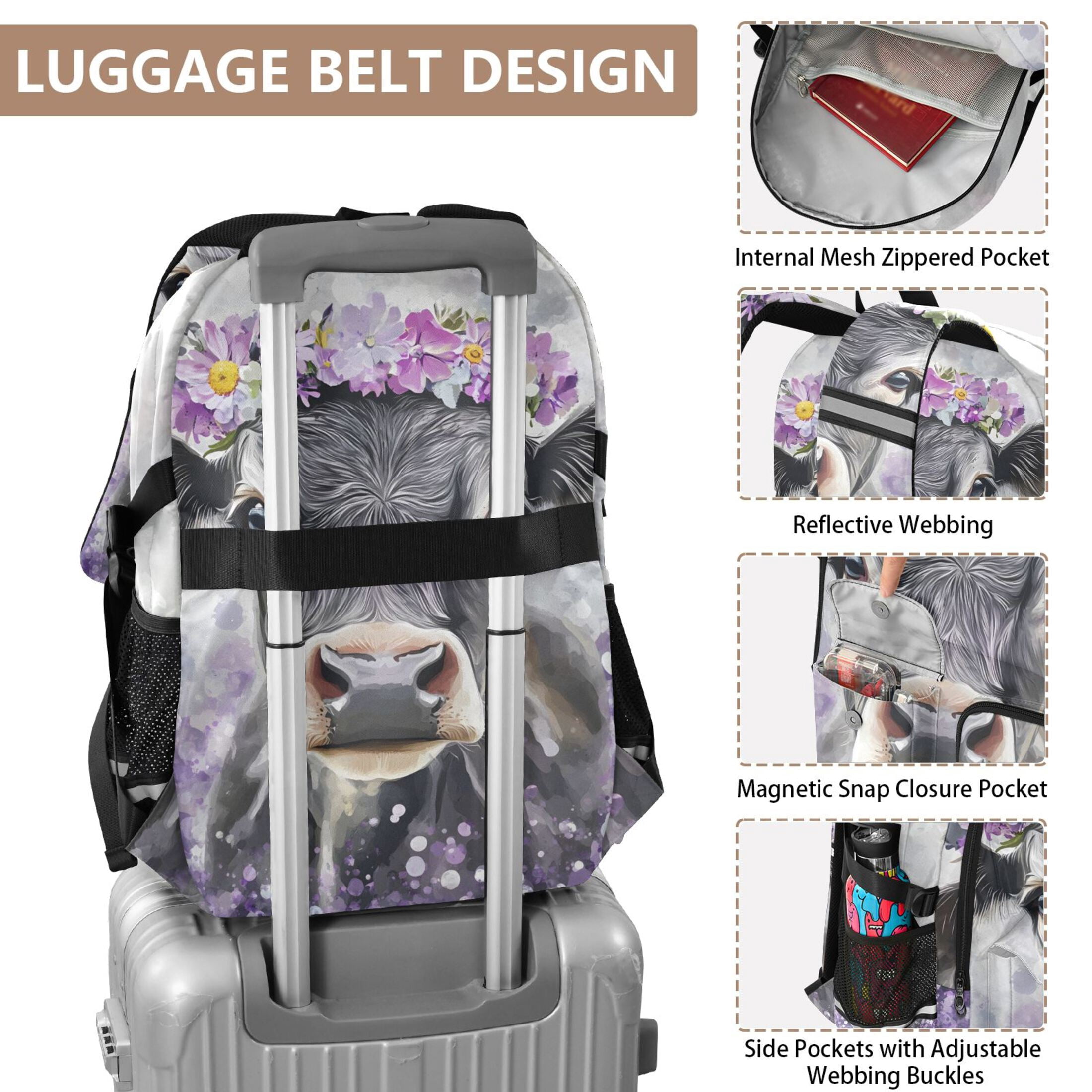 ALAZA Cow Wearing Flower Print Student Backpack School Bookbag Large Laptop Daypack Travel Bag