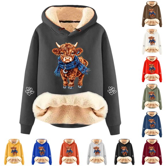 NinXxx Women's Casual Cow Print Lined Hoodie Long Sleeve Sweatshirt Dark Gray XXXL