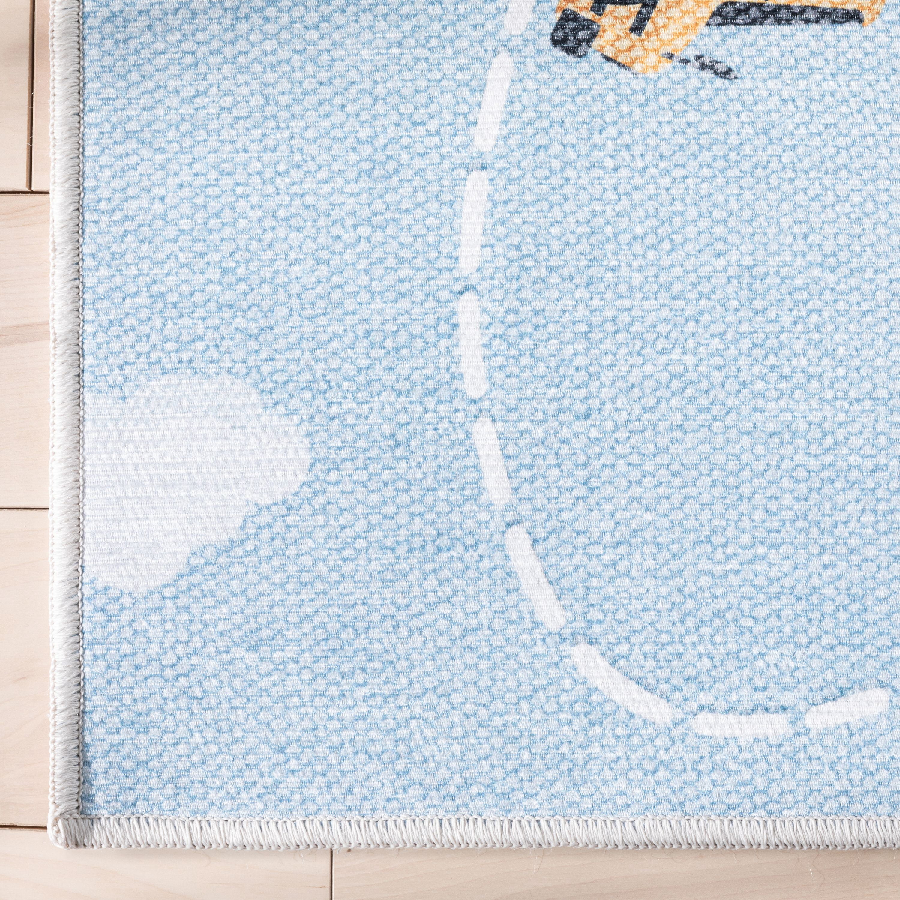 Well Woven Kids Rugs Traffic Modern Blue Printed Distressed Machine Washable 3'3" x 5' Area Rug