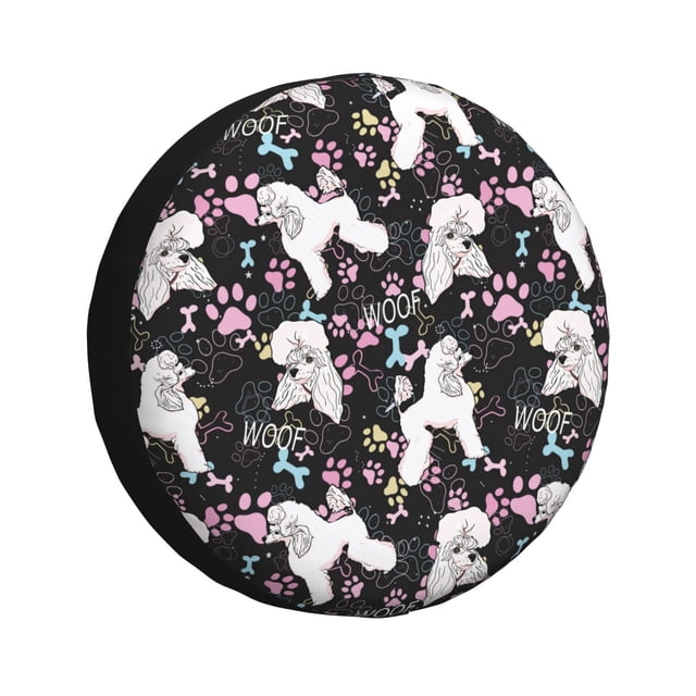 Fotbe Cute Poodle Dog Funda de Llanta de Repuesto con Estampado, Engrosada, Ajuste Universal para Jeep, Remolque, RV, SUV, Camión-16 inch