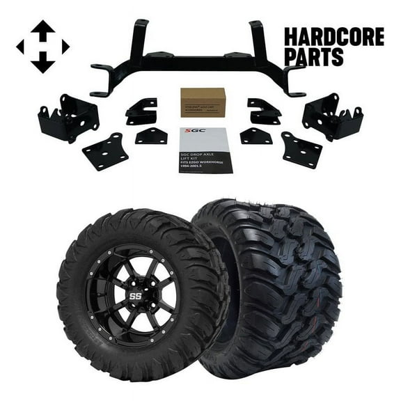 Hardcore Parts 6" Drop Axle Lift Kit for EZGO MPT/WORKHORSE 1200 (1994.5-2001.5) Golf Cart with 12" Black 'Storm Trooper' Wheels and 22"x11"-12"  DOT rated Mud-Terrain/All-Terrain tires