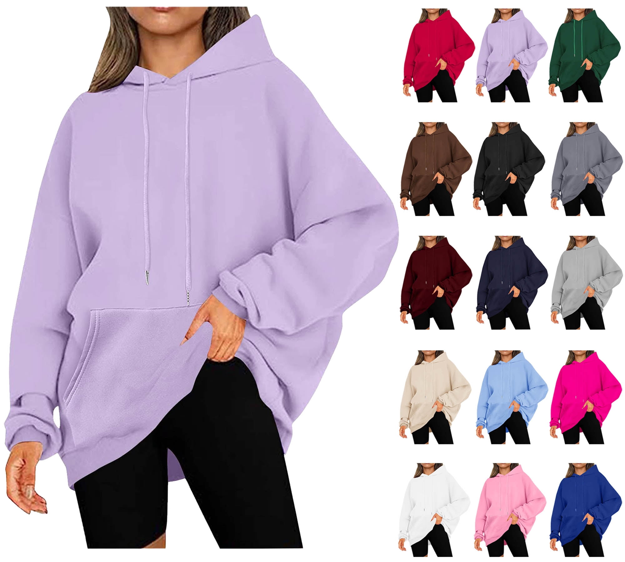 Chandail en Molleton pour Femmes Chandails en Molleton à Capuche Unis Décontractés Manches Longues Chandail Tops Ndbuld Décontracté Noël Uni Col Rond Manches Longues Chandail Blouse Chandail en Molleton Violet G