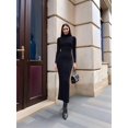 thumbnail image 4 of Robe Maxi à Manches Longues Automne et Hiver pour Femmes, Tricot Côtelé, Robe Décontractée Slim, Noir G, 4 of 9
