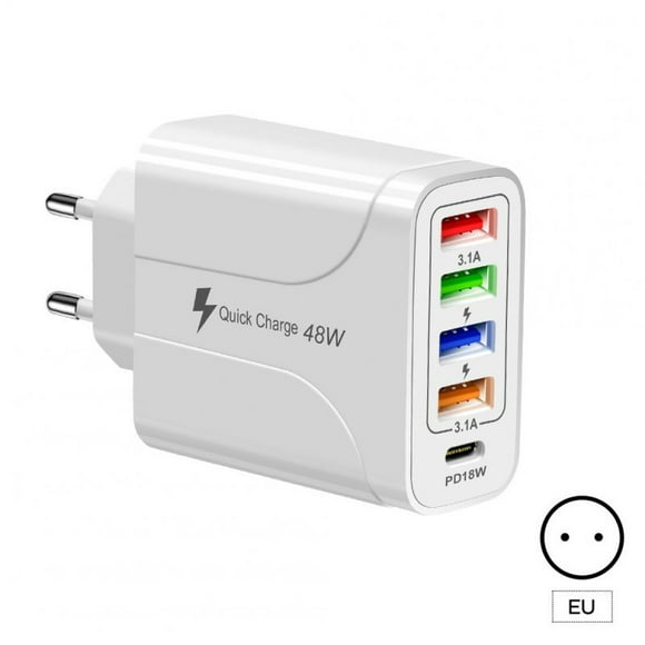 Bloc Chargeur USB Chargeur de Téléphone 5 Ports 48W Adaptateur d'Alimentation USB Chargeur Mural pour Téléphone Intelligent Bloc Adaptateur Cube Blanc Prise EU