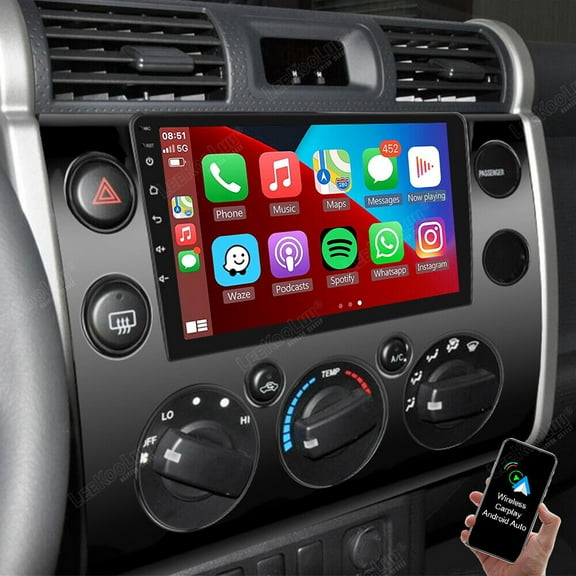 Android 15 Car Stereo 2GB 32G 9in Bluetooth WiFi for Toyota Fj Cruiser 2007-2013 Wireless CarPlay Android Auto GPS FM/RDS SWC Split Screen 4Led Cam