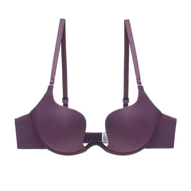 CHUANK Front Closure Push Up Bra Criss-Cross Back Thick Padded Add 2 Cup Plunge Seamless Racerback Underwire Bras Purple 75B