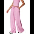 thumbnail image 2 of Pantalones Deportivos Casuales Holgados de Pierna para Mujer, Rectos, de Tiro Bajo, con Bolsillos con Cordón Elástico Rosa M, 2 of 8