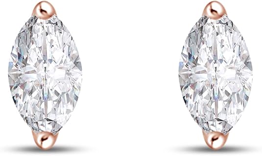 Divine Creation 925 Sterling Silver 1.10 Ct Marquise Cut White Diamond Screw Back Stud Earring's For Women's 14K Rose Gold Plated