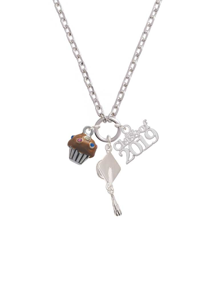 Delight Jewelry Two Tone Cupcake with Crystal Sprinkles Custom Engraved Heart Locket Necklace