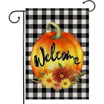 Welcome Fall Garden Flag small 12.5 x 18 Inch Double Sided Buffalo Plaid Floural Pumpkins Seasonal for Outside Thanksgiving Burlap Yard Outdoor Decor