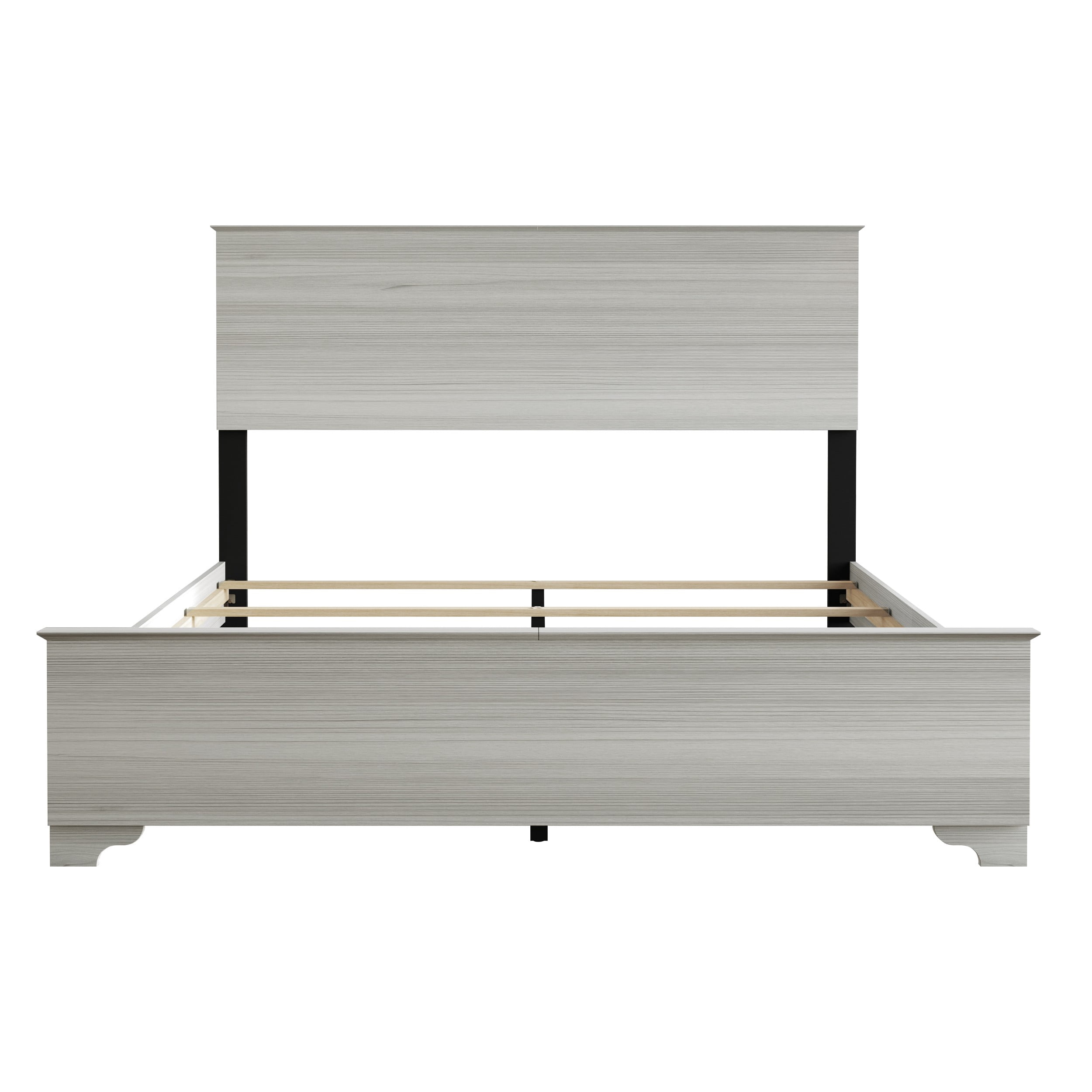 Home Design Harley King Panel Bed Frame With Wood Headboard & Footboard, Require Box Spring, Light Gray, Easy Assembly