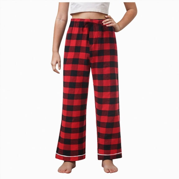 UAYOTSE Girls Plaid Pajama Pants Kids Soft Elastic Waist Lounge Bottoms with Pockets Casual Sleepwear,Sizes 15-16 Years