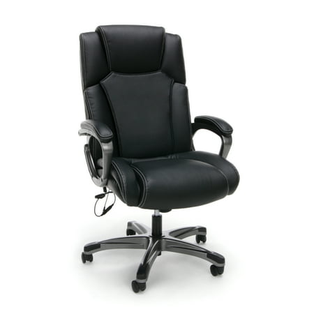 OFM Essentials Collection Heated Shiatsu Massage Bonded Leather Executive Chair, in Black (ESS-6035M)