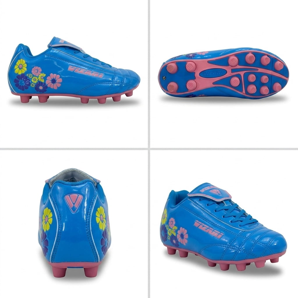 Vizari Blossom Soccer Cleats for Kids, Toddlers, and Youth – Comfortable and Durable Firm Ground Outdoor Shoes - Blue/Pink, 1