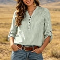 thumbnail image 5 of Uootdi Women's Striped Tops 3/4 Sleeve Henley Neck Roll Tab Blouses Western Casual Style Lightweight Breathable Relaxed Fit Shirts Gift, 5 of 8