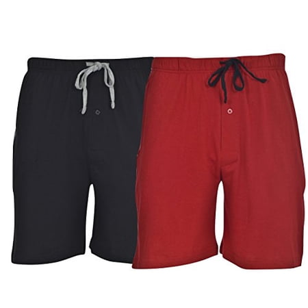 Hanes Men's 2-Pack Cotton Drawstring Knit Shorts Waistband & Pockets, Biking Red/Black, Medium