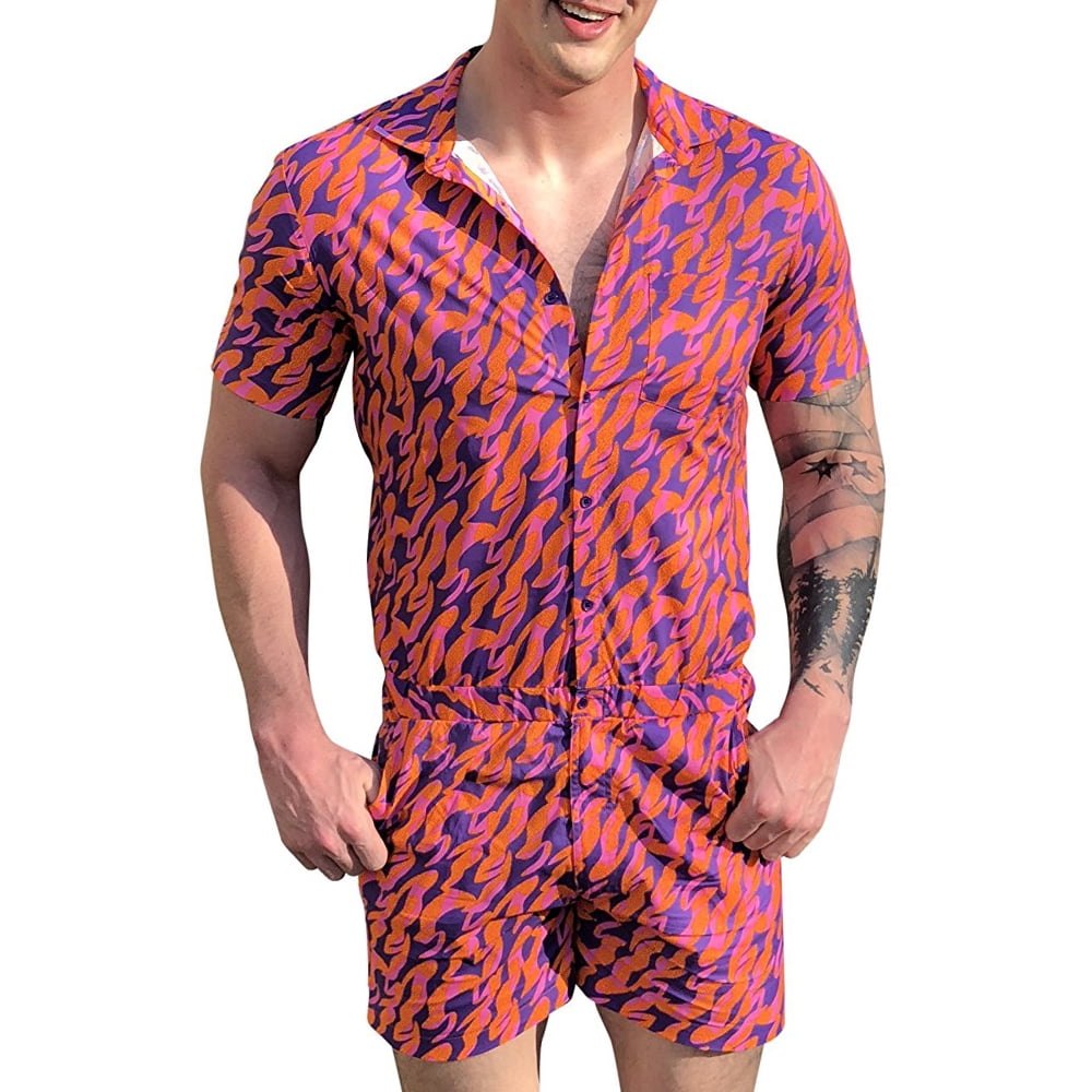 Summer Fashion Men's Print Jumpsuit Casual One Piece Bodysuit