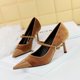 thumbnail image 4 of Zapatos de tacón alto para banquetes de mujer con superficie de gamuza fina, tacones medios, boca baja, empalme, punta puntiaguda, bombas rectas para bodas, 4 of 5