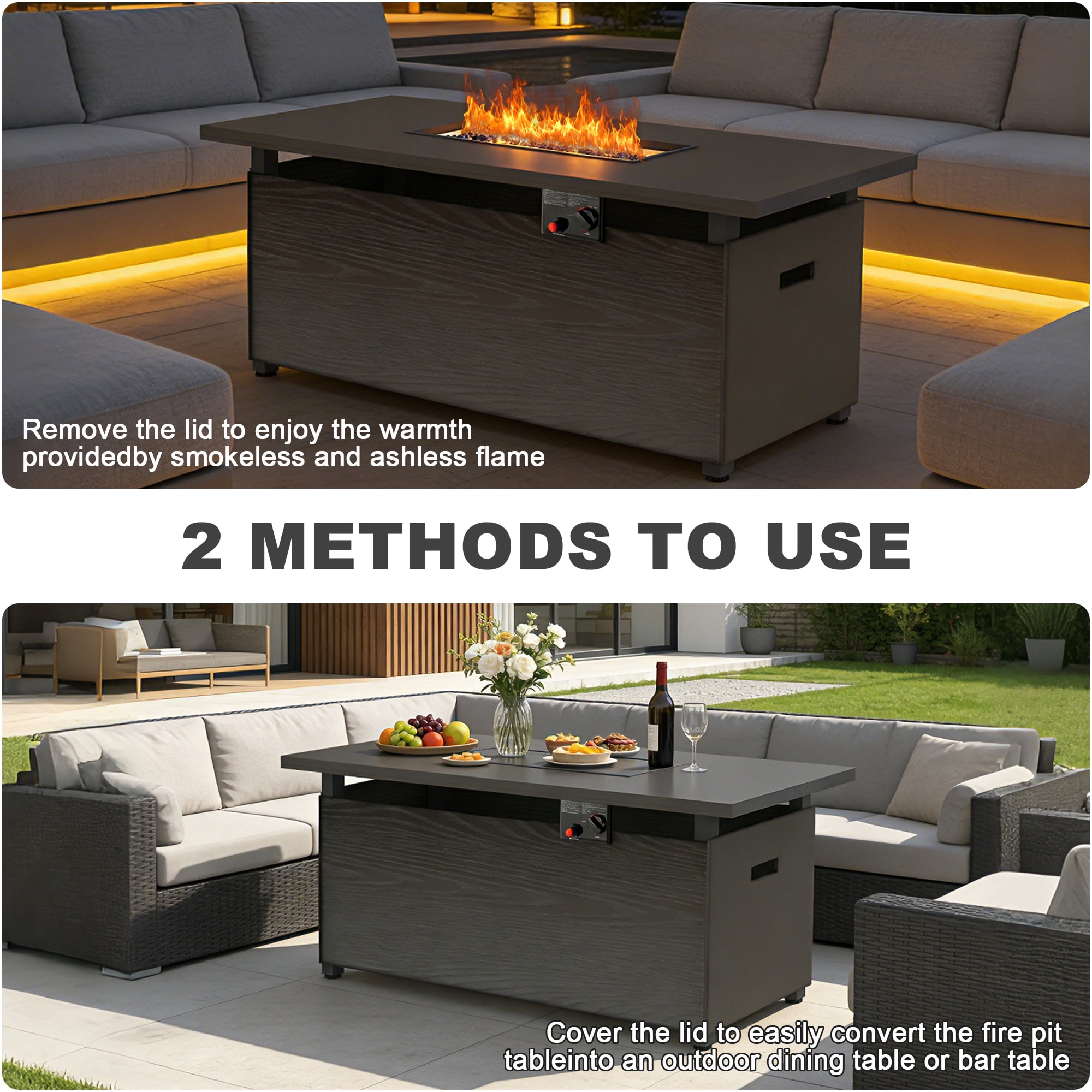 50'' Propane Fire Pit, 50,000 BTU Auto-Ignition Gas Fire Pit Table, Outdoor Fire Tables with Lid for Outside, Garden, Backyard