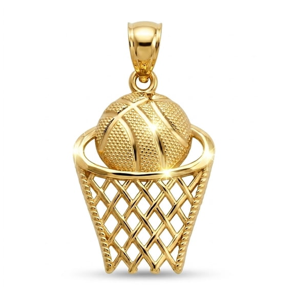 Charm America - Gold Basketball in Hoop Charm - 10 Karat Solid Gold