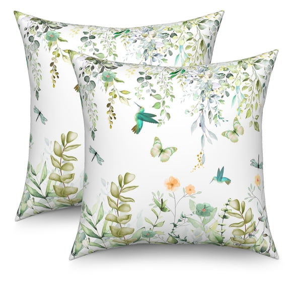 Spring Floral Hummingbird Throw Pillow Covers 18x18 Set of 2 Double-Sided Butterfly Square Throw Pillows Case for Sofa