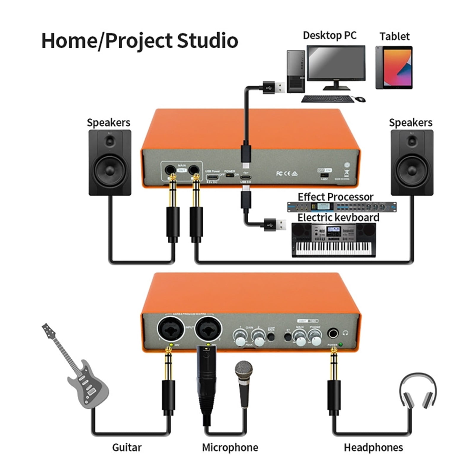 Microphone Audio Interface Recording Sound Card Electric Guitar Mixer Professional Mix Console Studio Site ,Easy to Operate