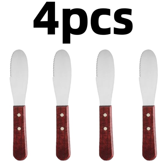 Vruelia Stainless Steel Butter Spreaders Straight Edge with Wood Handle, 4 Count