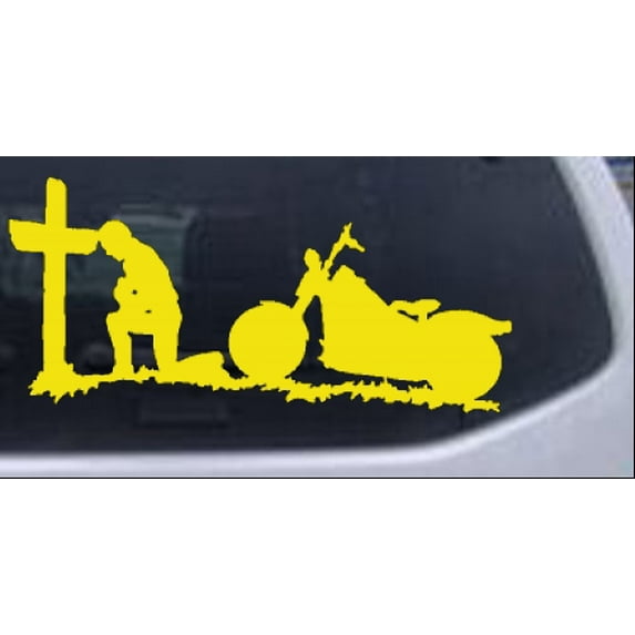 Christian Biker Kneeling at The Cross Car or Truck Window Decal Sticker