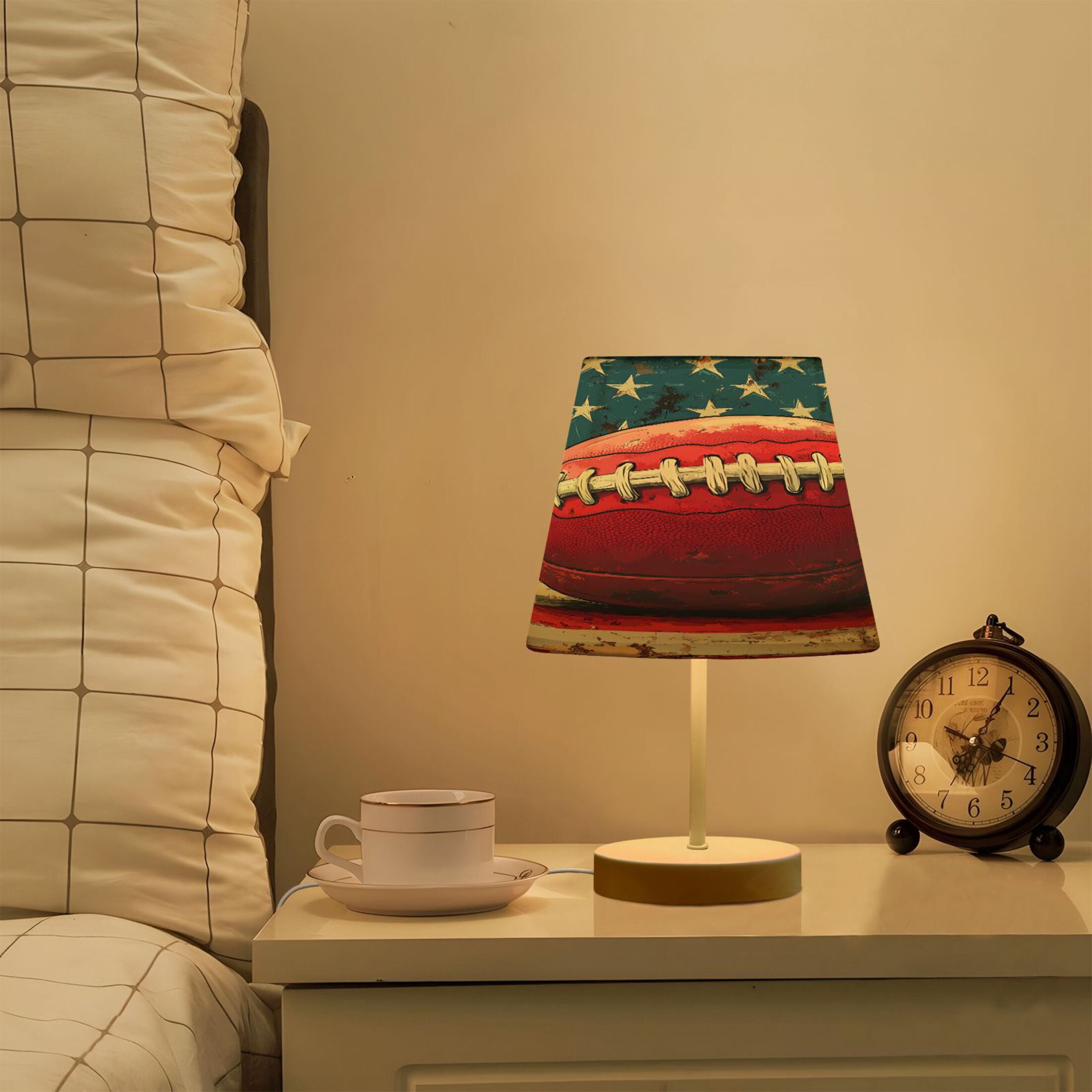 LED Desk Lamp Football on American Flag Table Nightstand Lamps with 3 Color Temperatures for Home Bedroom Living Room Decor 6x11