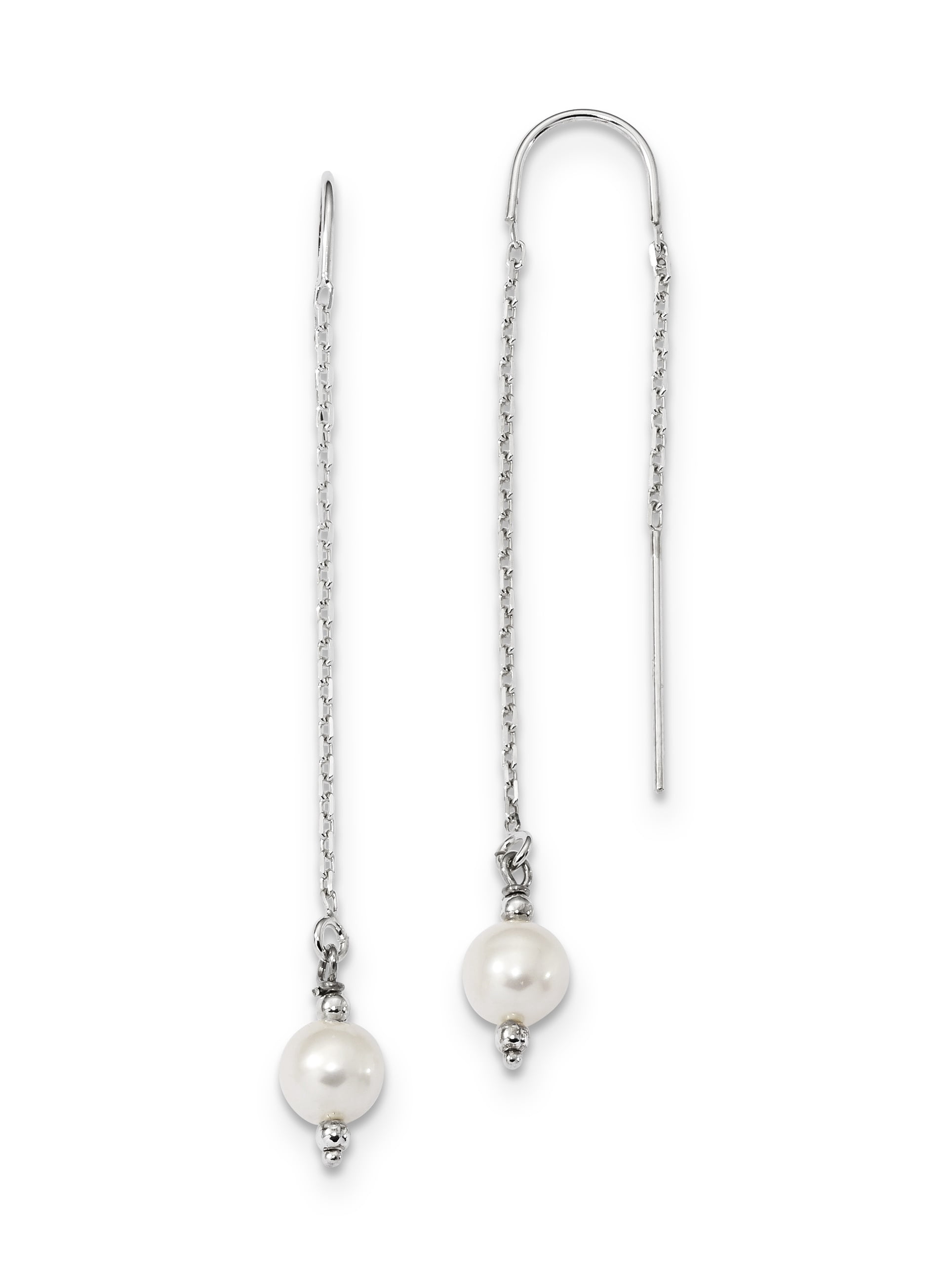 Sterling Silver Rhodium-Plated 6-7mm White Fwc Pearl Threaded Earrings (61 X 6.23) Made In Canada qe13083