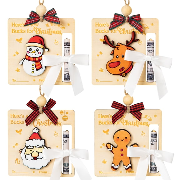 Christmas Money Holders for Cash, 4 Pcs Wooden Money Holders for Christmas Gifts, 2025 Christmas Money Card Gifts Christmas Decor Hanging Ornaments
