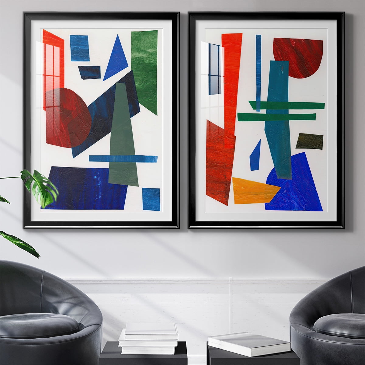 Wexford Home Colorful Shapes III Premium Framed Print, 22.5" x 30.5" - Ready to Hang, Black (Set of 2)