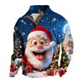 thumbnail image 2 of BiZtdJrK Mens Stand Up Collar Pullover Sweatshirts Christmas Quarter Button Cute Reindeer Graphic Print Long Sleeve Casual Tops, Multicolor, XL, 2 of 6