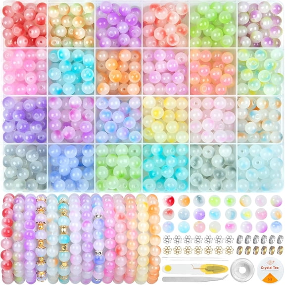 YangNengwen 700 Pcs Glass Beads for Jewelry Making, 24 Color Glass Crystal Beads Bracelet Making Kit for DIY Earrings Necklaces Rings(8 mm)