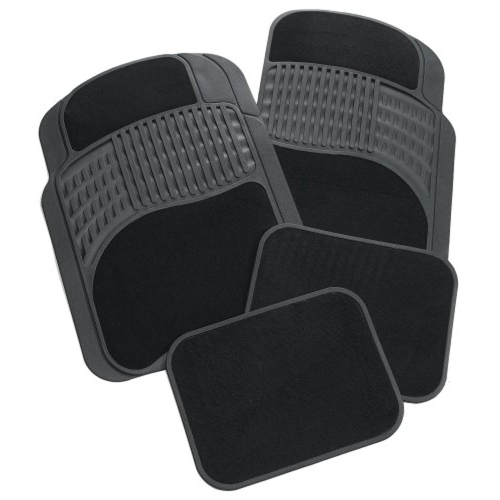 Rubber Queen 70511 Rubber Bordered Carpeted 4 Piece Floor Mats Black