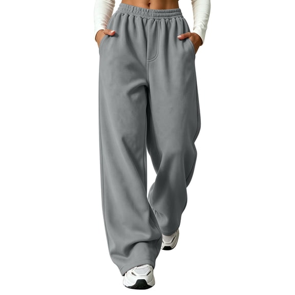 Enjoytime Womens Sweatpants High Waist Solid Color Wide Leg Pants Workout Casual Loose Plus Size Pants with Pockets