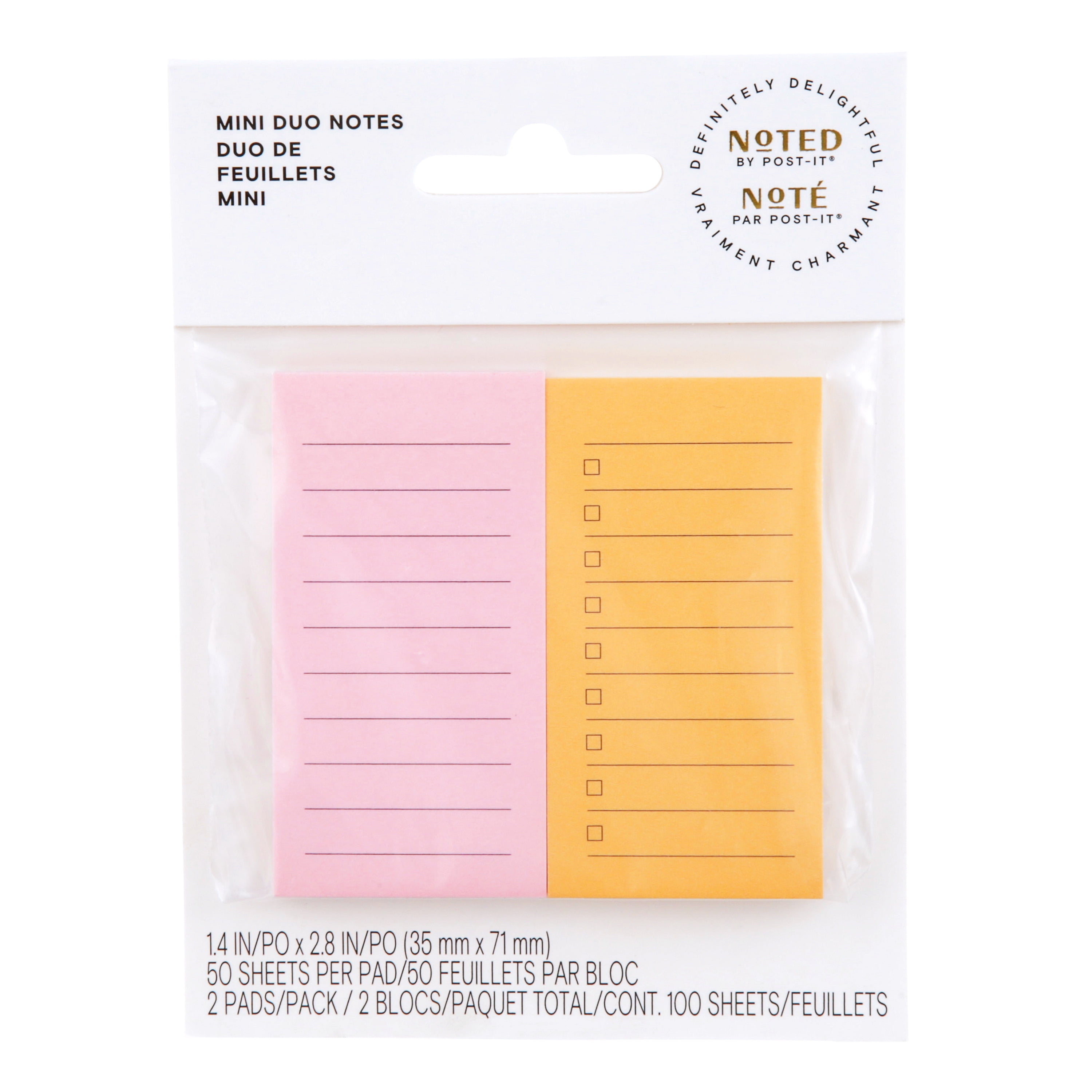 Noted by Post-it® Printed Notes NTD5-DUO-WMEF, Orange and Pink Mini List Notes, 1.4 in x 2.8 in, 2 Pads/Pack, 50 Sheets/Pad
