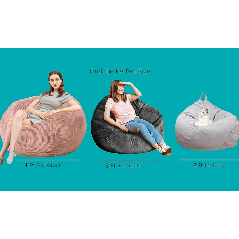 Bean Bag Chairs With Faux Rabbit Fur Cover, 4 Ft Giant Memory Foam Bean Bag Chairs For Adults/Teens With Filling,Ultra Soft Faux Fur Fabric, Round Fluffy Sofa For Living Room Bedroom College