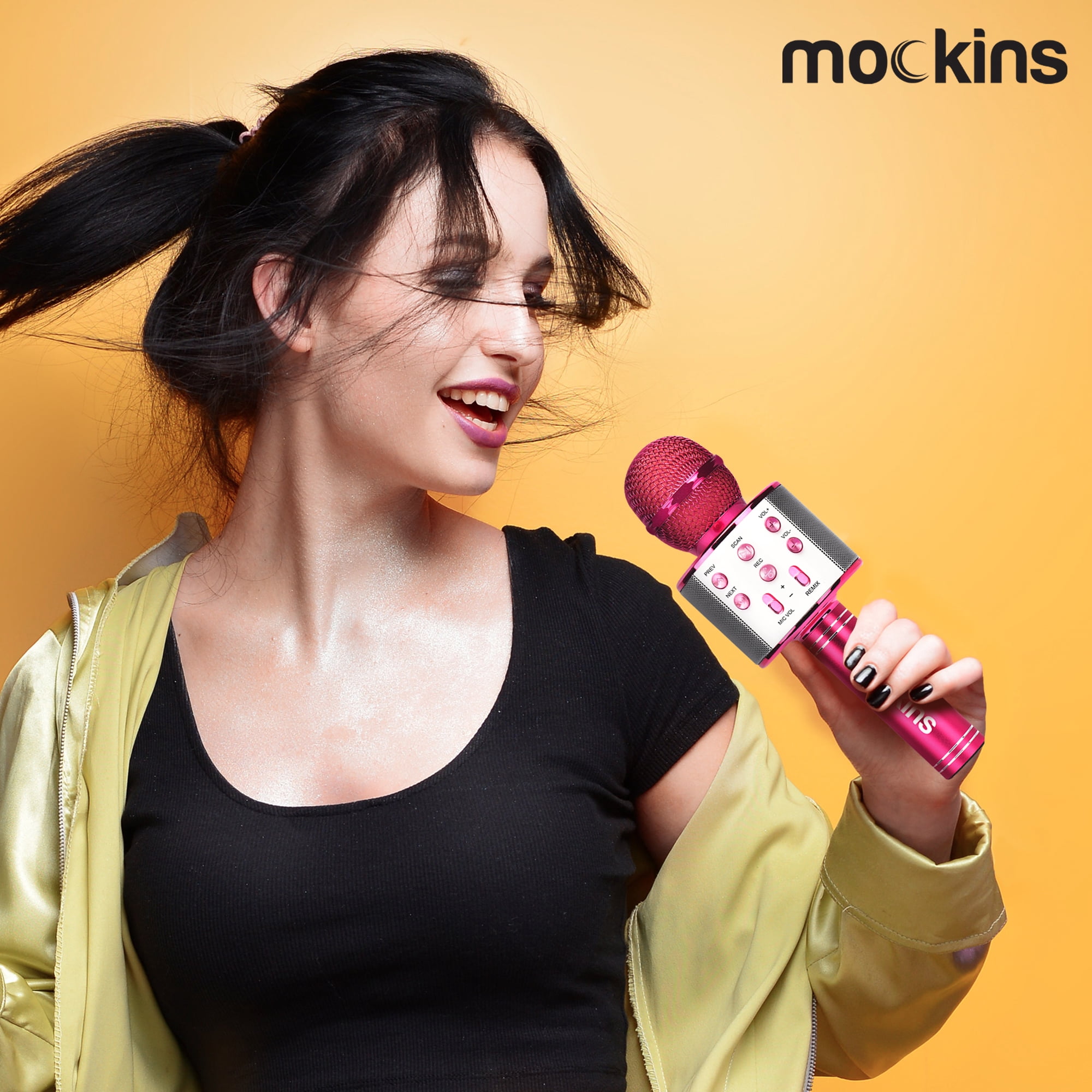 Nevlers Pink Karaoke Microphone with Colorful LED Lights, Voice Changer and Wireless Bluetooth Speaker for Singing