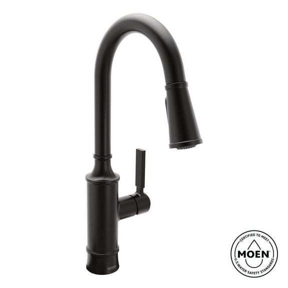 MOEN 87679BL Gilden Single Handle Pull-Down Sprayer Kitchen Faucet with Reflex and Power Boost in Matte Black